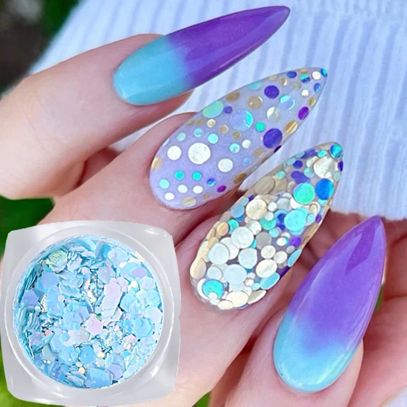 3D Sparkly Nail Sequins Laser Mixed Nail Glitter Hexagon Flakes Powder Sequins Shinning Colorful Nail Flakes DIY Nail Decoration