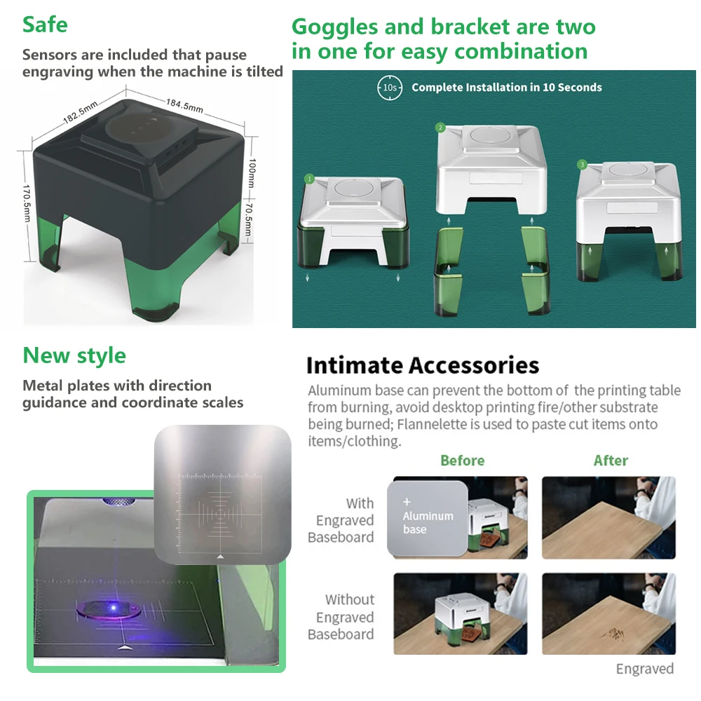 DOUBLE NEW 3W Mini Laser Engraving Machine For Personalized Wood/Plastic/Leather/Bamboo/Aluminum Pet Tag,98mm*88mm Engrave Area