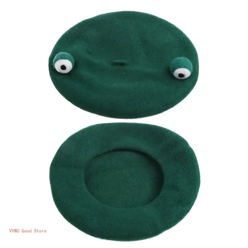 3D for Frog Eyes Elegant Women Lady French Solid Color Beanie Ha