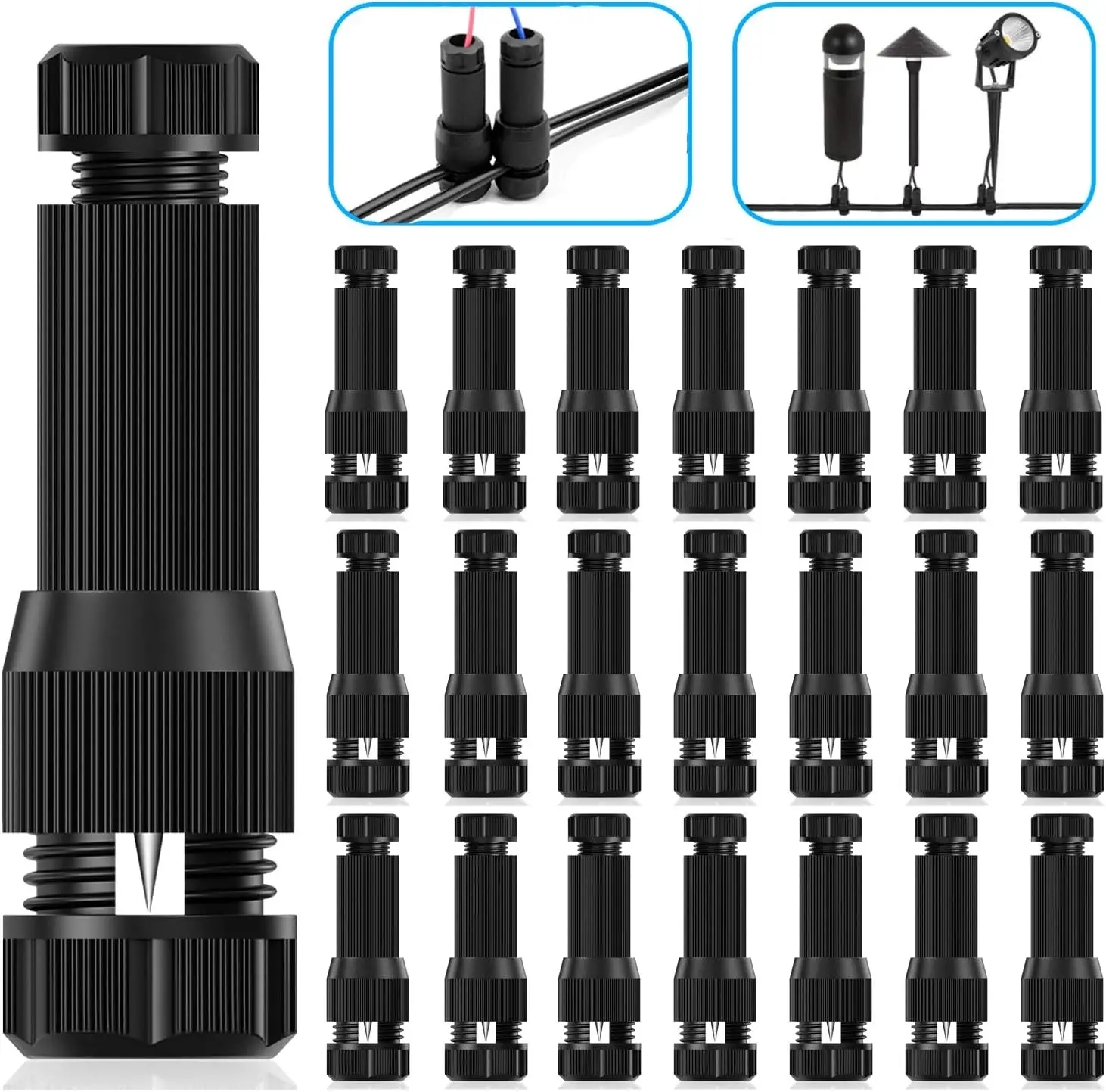 iCreating 30Pack Low Voltage Waterproof Replacement Landscape Light Cable Connector 12-20 Gauge Wire Connectors for Lighting