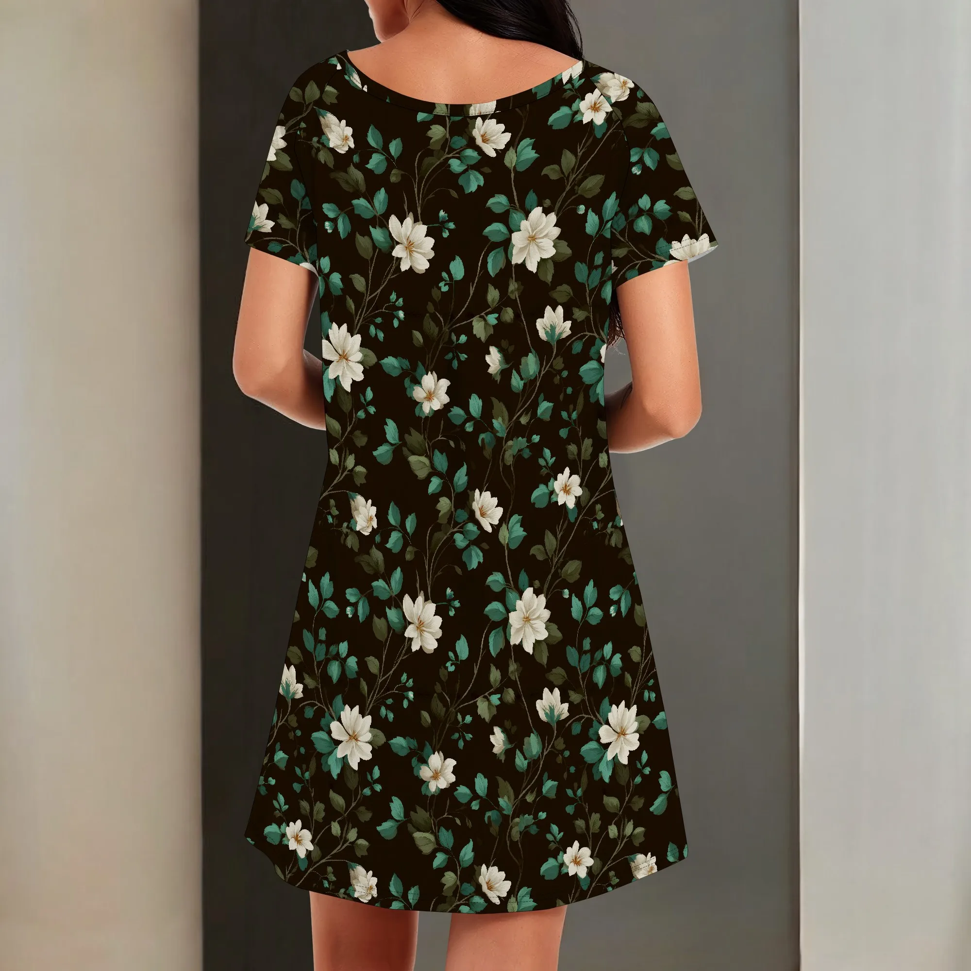 レディース カジュアル サマー T シャツ ドレス ルーズ 半袖 チュニック ドレス ポケット付き 女性用