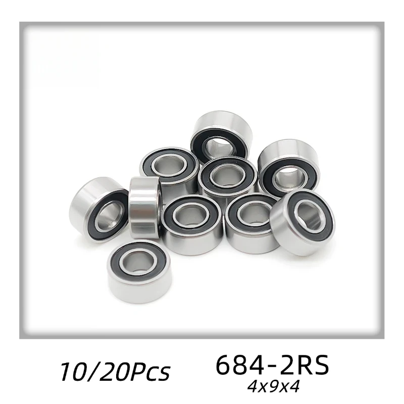 10/20 Stück 684-2RS dünnwandige Rillenkugellager, 4 x 9 x 4 mm, doppelt gummigedichtete Miniaturkugellager aus Chromstahl