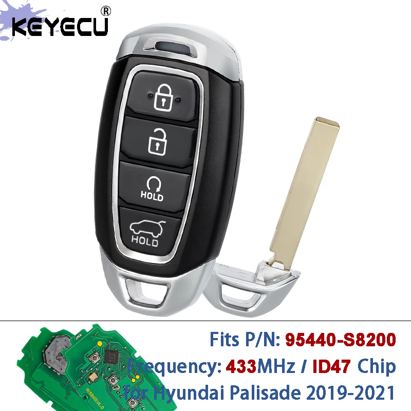 

KEYECU P/N: 95440-S8200 FCC ID: FOB-4F19 433 МГц ID47 Чип Смарт-пульт дистанционного управления для Hyundai Palisade 2019 2020 2021