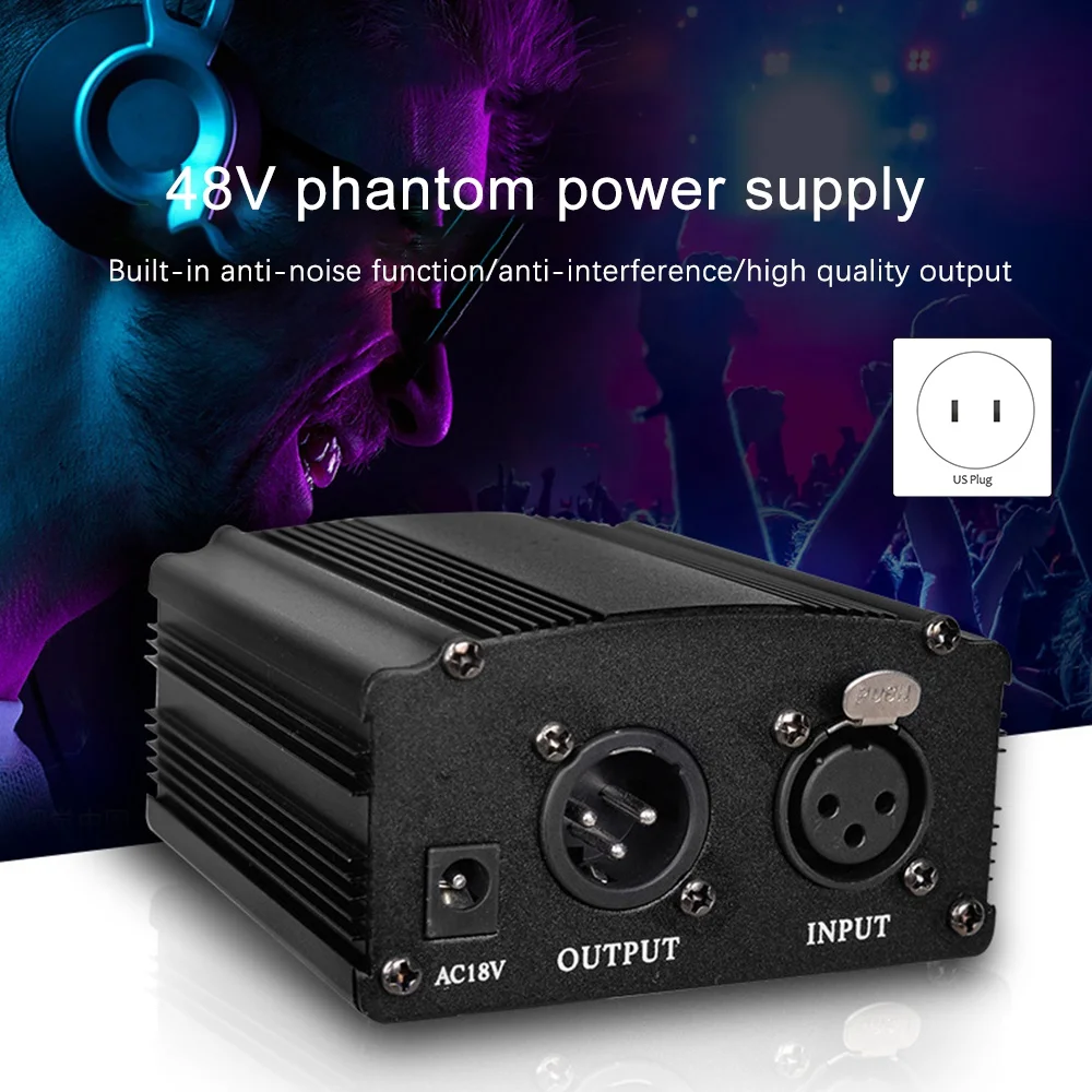 Professional 48V Dc Phantom Power Supply Professional for Studio Recording Condenser Microphone Computer-US Plug