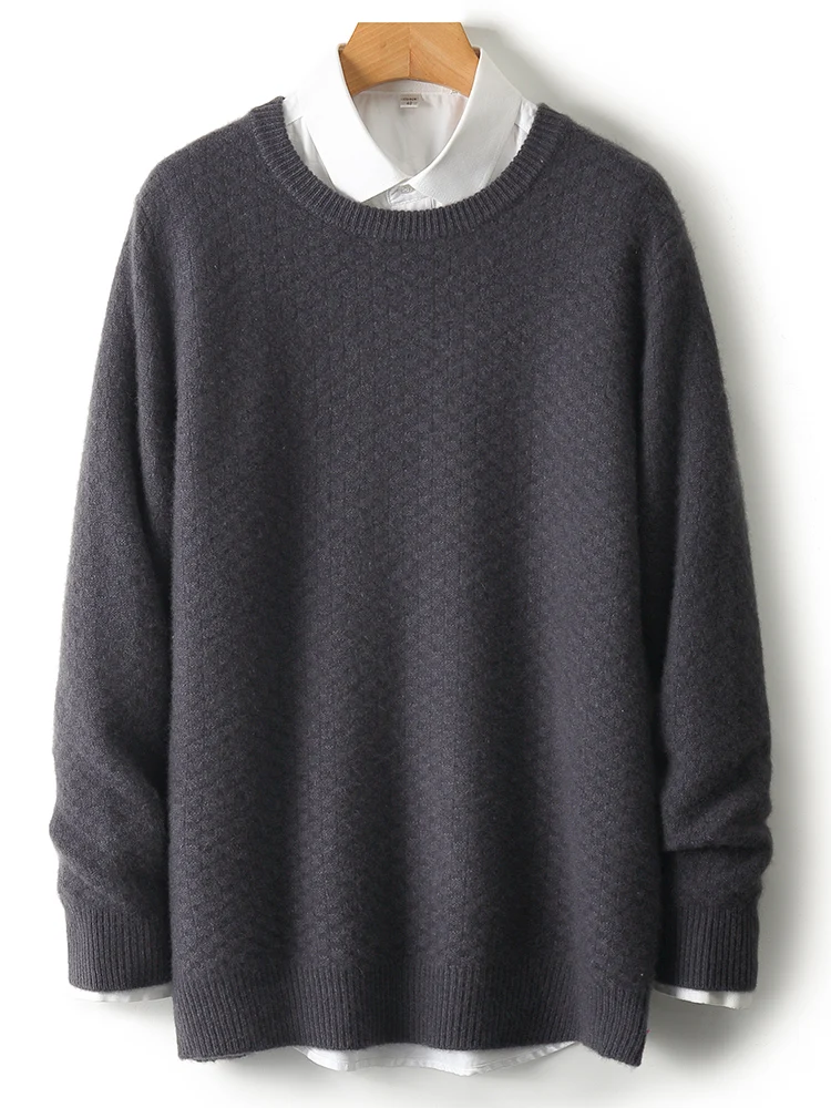 

100% Merino Wool Men's Round Neck Base Sweater Thickened Autumn Winter Casual Fashionable Soft Knitted Wool Sweater