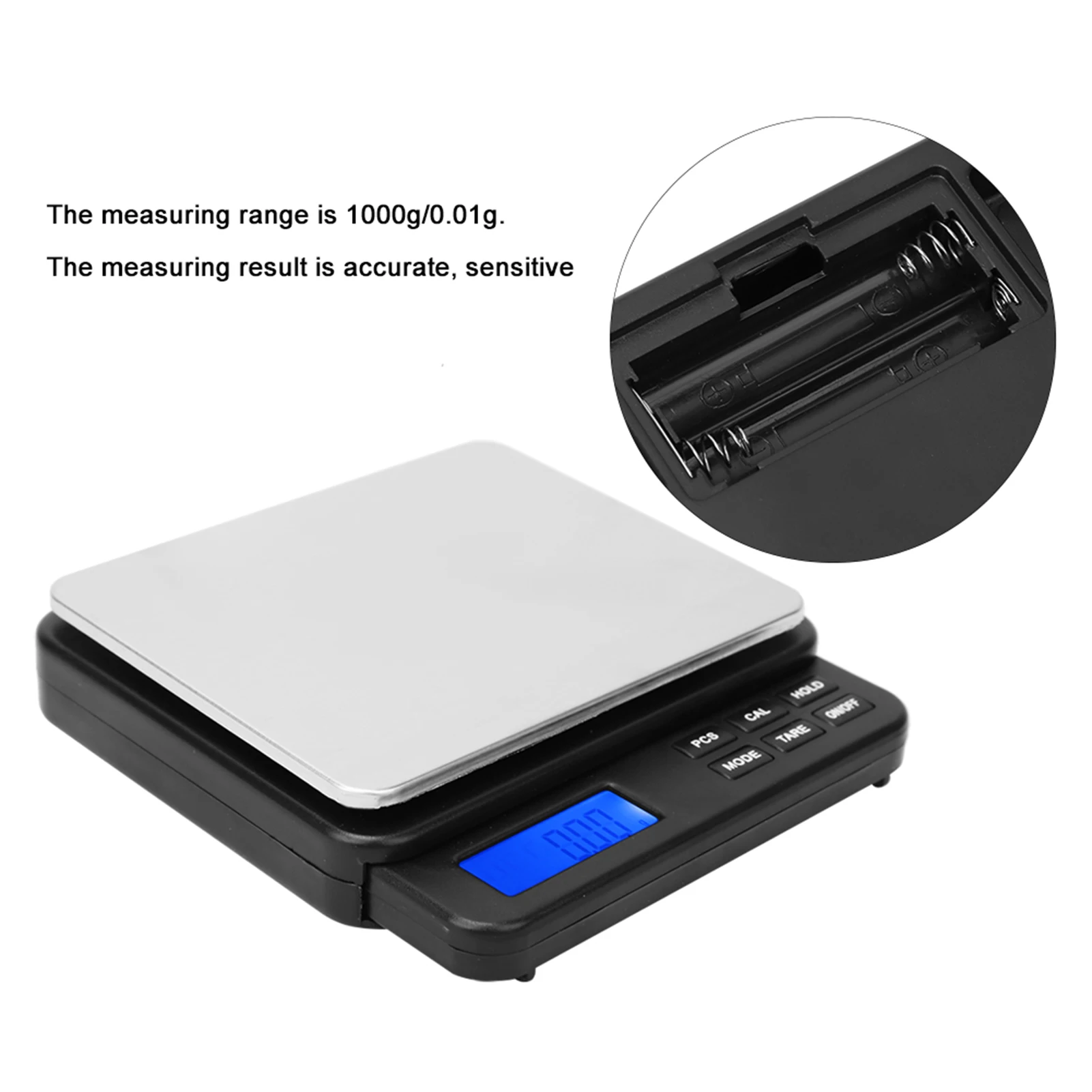 Digital Scale High Precision Mini Digital Kitchen Scale Electric Weighing Scale with Blue Backlit Display 1000g/0.01g Mini Scale