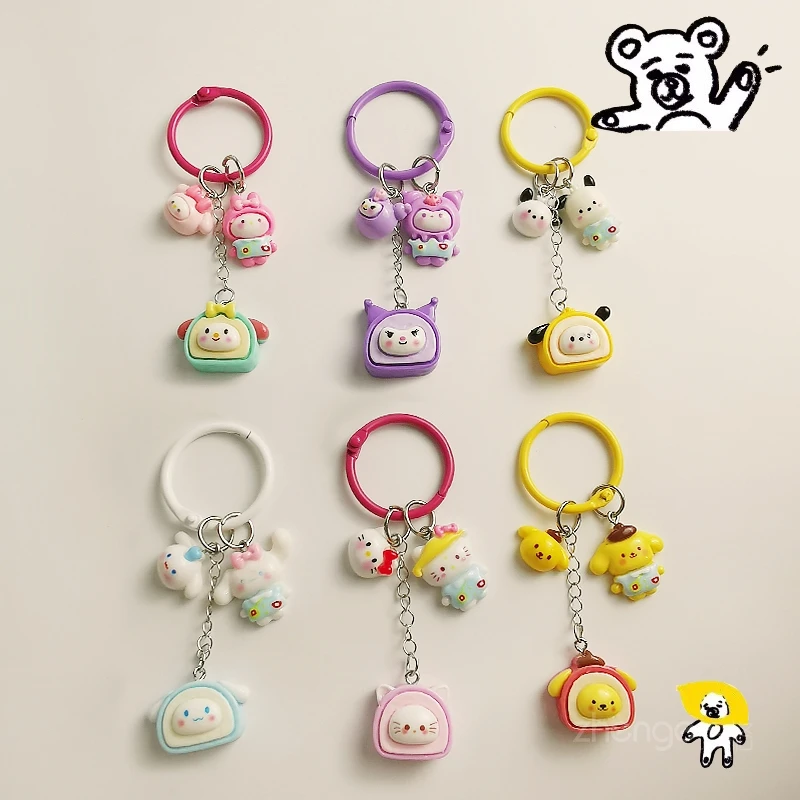 

Kawaii Kitty Cat Anime Keychain Melody Kuromi Backpack Pendant Creative Keyring Cinnamoroll Birthday Gifts Toy Diy Decoration