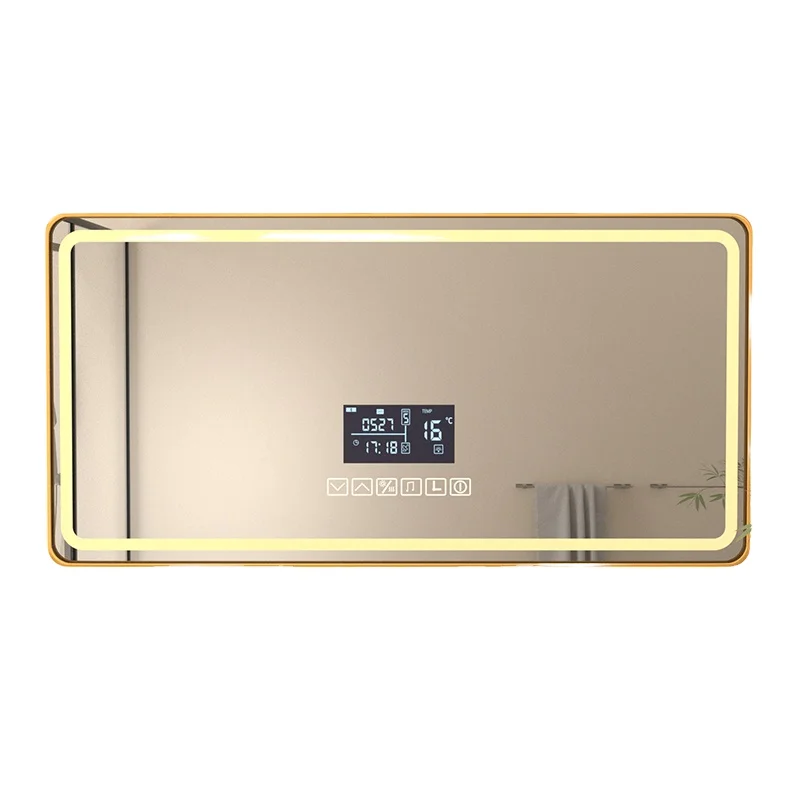 Custom-Made Modern Golden Rectangle LED Lighting Strip Illuminated SMART MIRROR Wall Mirror For Salon Hotel Bathroom Use