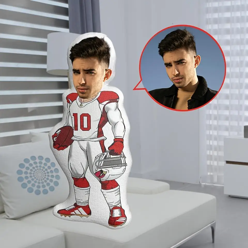 Customized human shaped pillow with cartoon design for rugby! Integrating your photos into cartoon bodies, personalized pillows