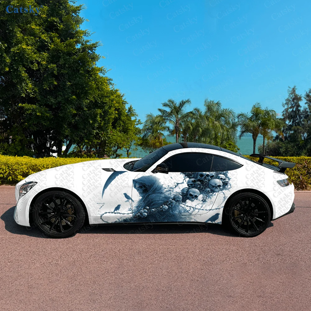 

Blue Light Skull Reaper Car Vinyl Wraps Decal Self-adhesive PVC Sticker Suitable for Trucks SUV Decoration Auto Accessories Gift
