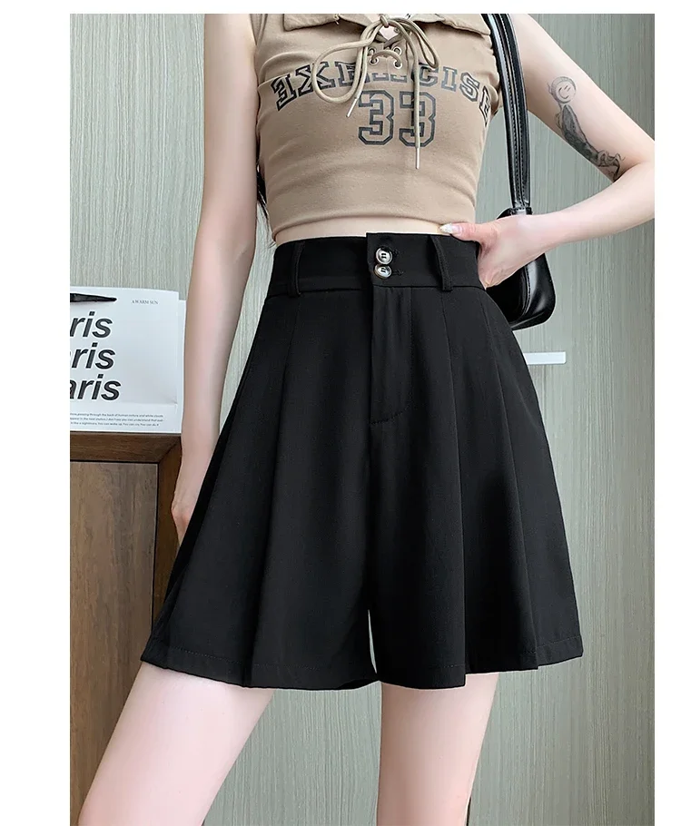 zjaiss Bauchkontrollierende, lockere, weit geschnittene Freizeit-Shorts für Damen, Sommer 2026, Neu, Hohe Taille, A-Linie, Anzug-Shorts – Detail 17