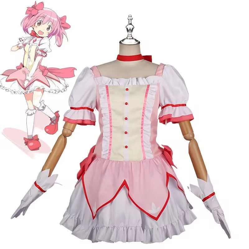 Kaname Madoka Cosplay Costume Wig Anime Puella Magi Madoka Magica Pink Dress Halloween Party Uniform Outfit for Women - view 5