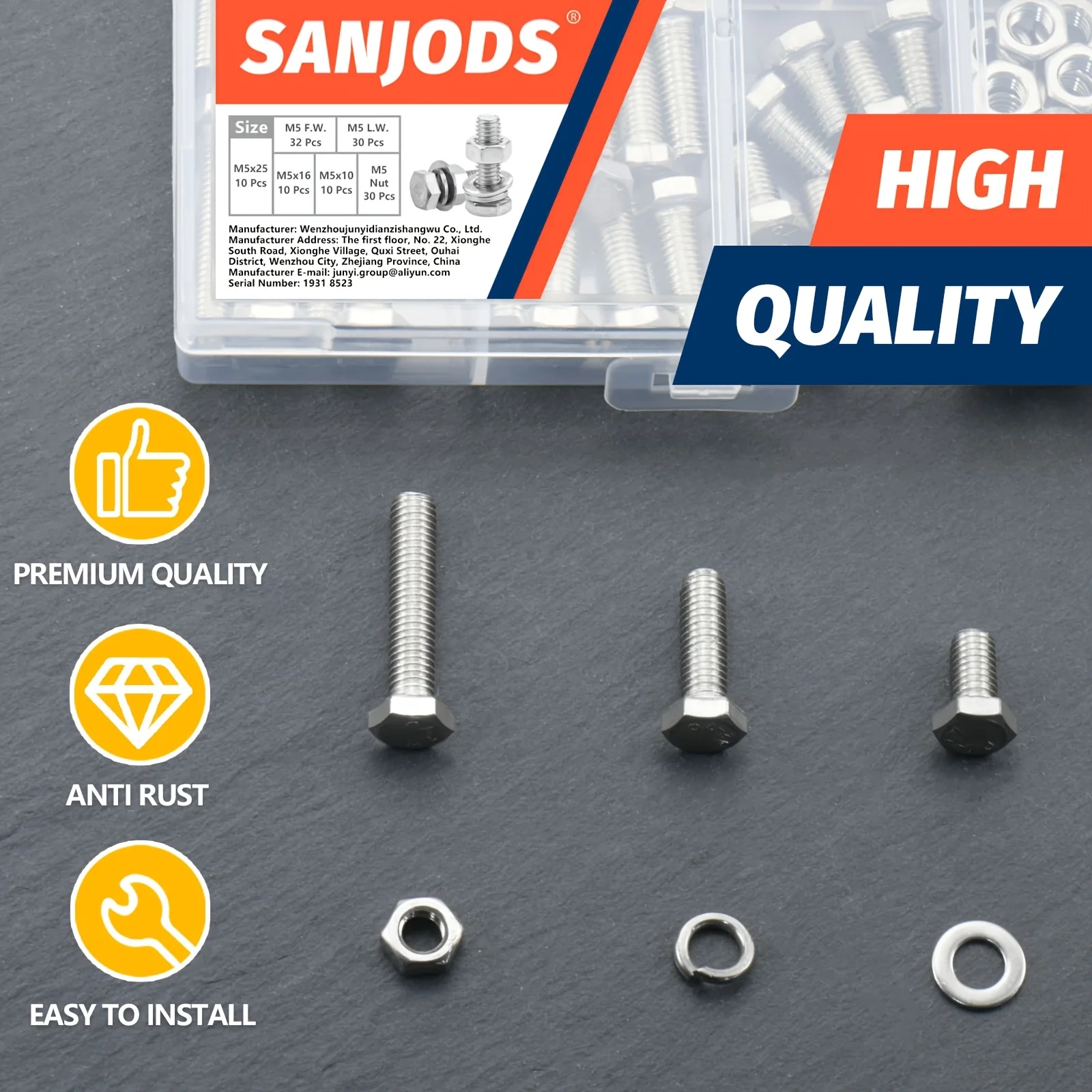 M4 M5 M6 Metric Bolt Kit Stainless Steel Assortment Set with Hex Head Bolts Nuts Flat & Lock Washer for DIY Home Industrial Use