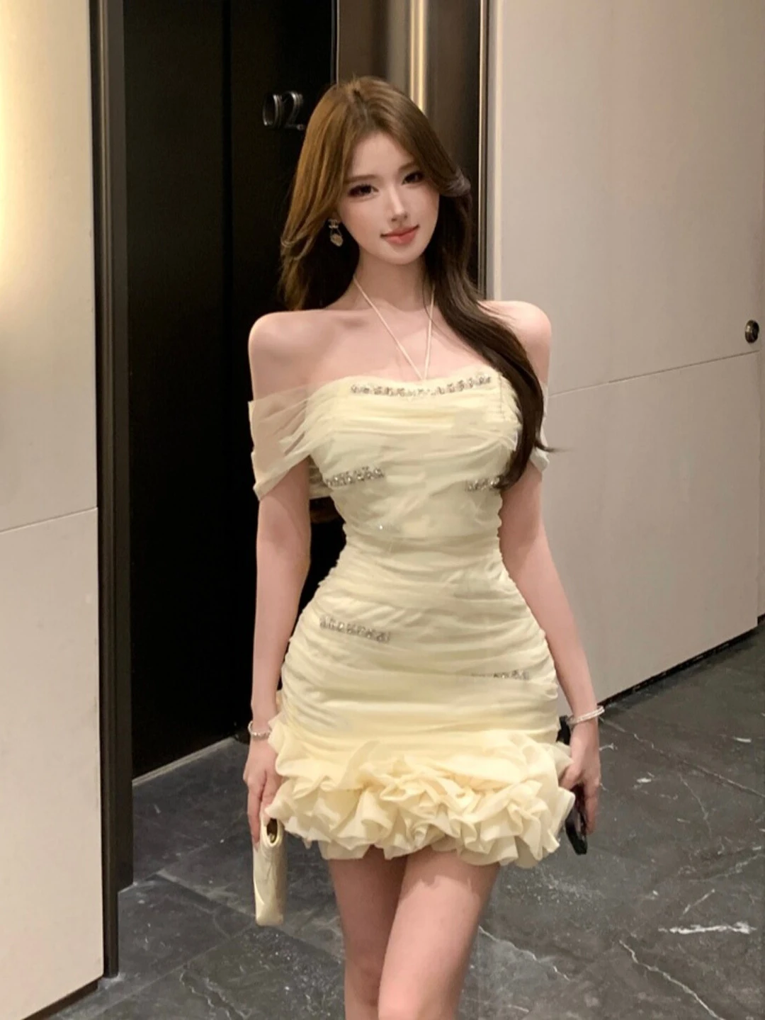 

Unique Sexy One Shoulder Bodycon Short Skirt Dress Pure Desire High Waist Cotton Summer Casual Date City Commute School Tour