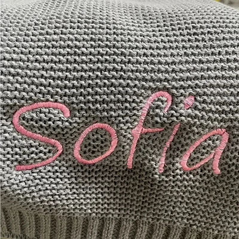 Cotton Knitted Blanket Personalized Embroidered Name Baby Boy Baby Girl Soft Blanket Baby Shower Breathable Stroller Blanket