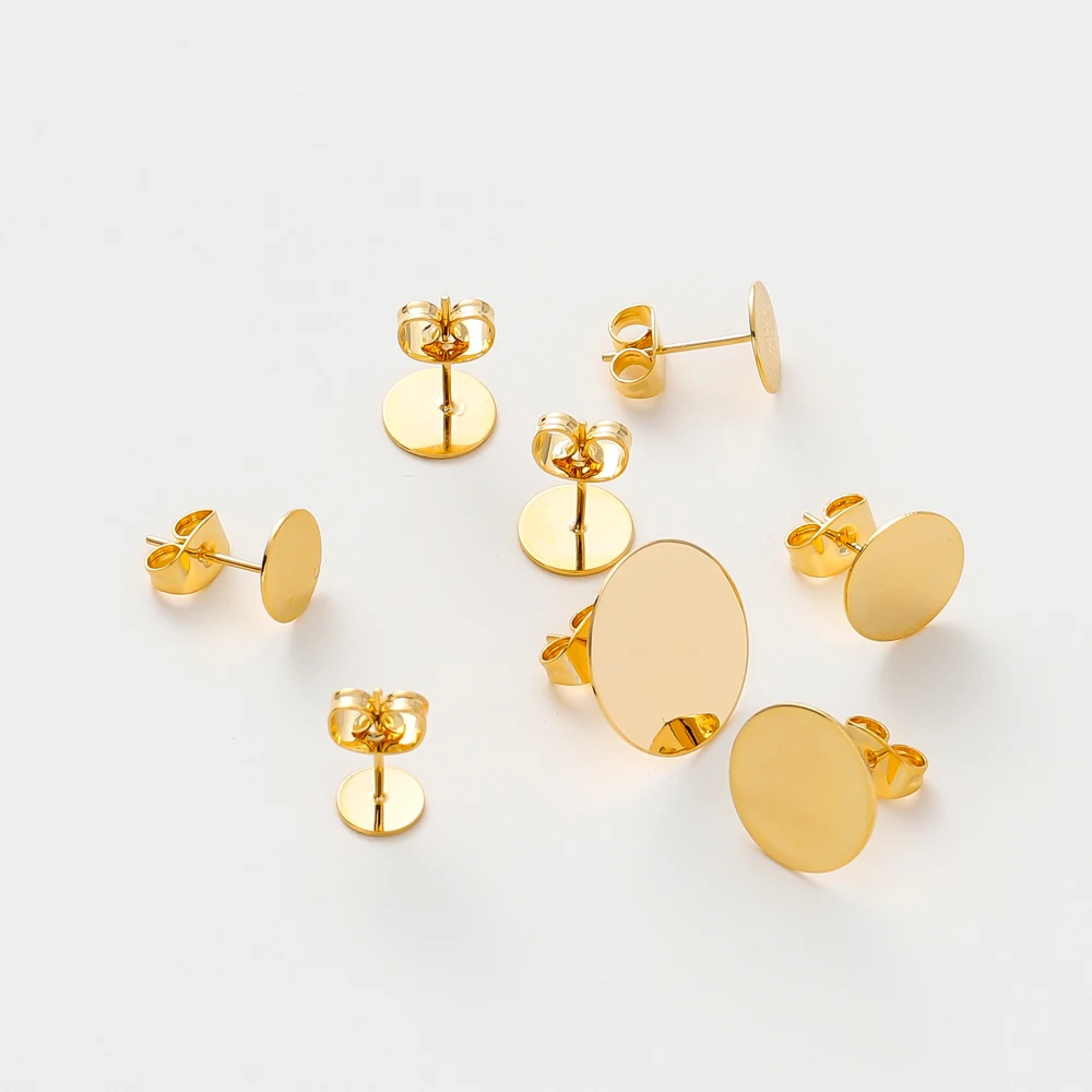 10Pcs Stud Base Pin 18K Gold Plated Brass Blank Post Earring Plug Findings Ear Back For DIY Jewelry Making Supplies