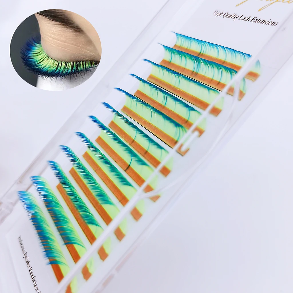 Graduated Color Eyelash Extensions Mix Length Natural Soft False Eyelashes Blue Pink Yellow Rainbow Individual Lashes For Makeup