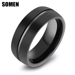 Somen 8mm Black Tungsten Carbide Ring For Men Groove Brushed Vintage Wedding Rings Engagement Polished Party Jewelry Anillos