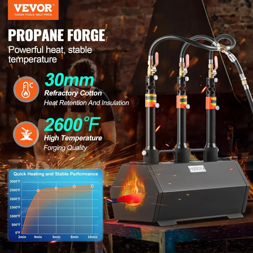 

3 Burner Portable Propane Forge, 2600°F Blacksmithing Gas Forge for Knife Making & Metal Forging