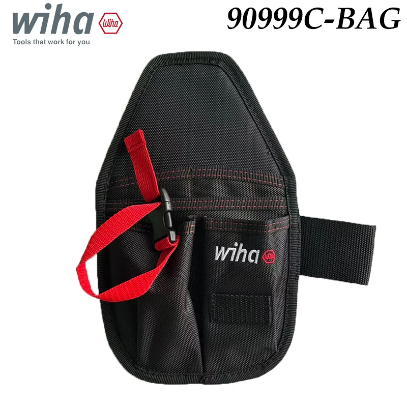 Wiha 90999C-BAG Tool Belt Pouch, Black/Red Durable Fabric, Waist Holster for Screwdrivers & Small Hand Tools