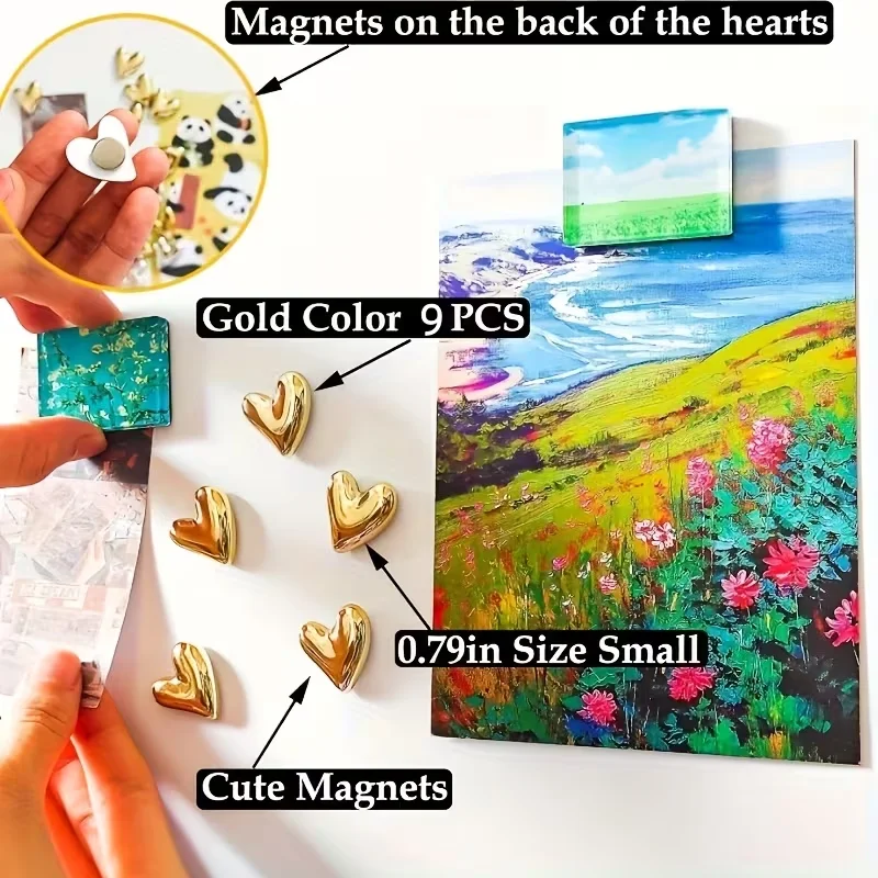9-teiliges Herzförmiges Kühlschrankmagneten-Set - Magnete für Küche, Büro und Heimdekoration – Detail 4
