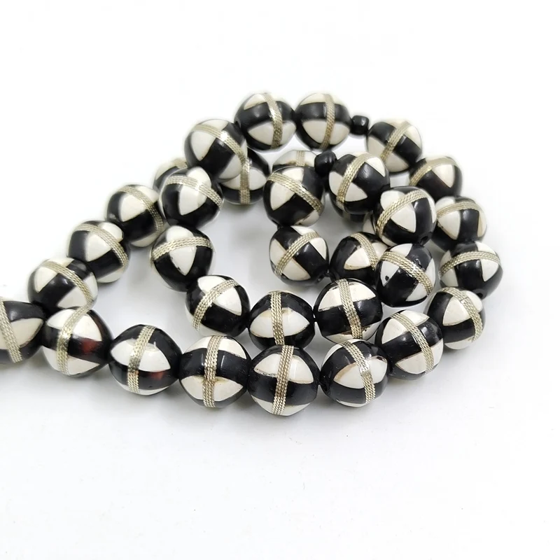Tasbih Natural black kuka tree bead Inlaid silvers muslim Misbaha round 33 prayer beads Ramadan Eid gift