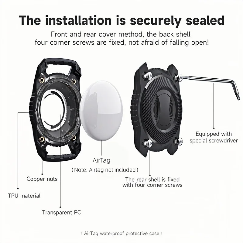 GITFOS IP67 Waterproof Airtag Holder Keychain for Apple, Hard TPU Full Protective Case with Key Ring for Luggage Cat Dog Collar