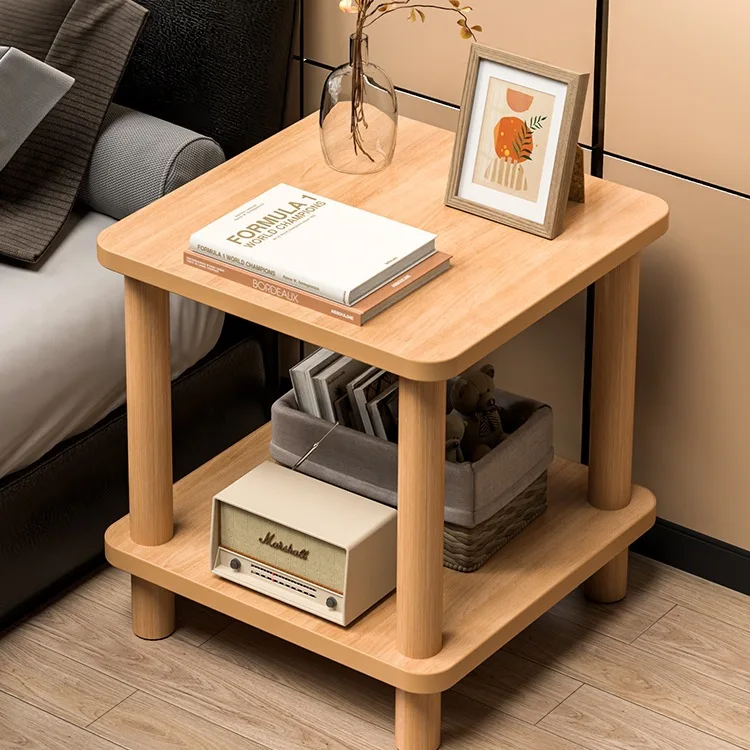 

Double-layer Round Side Table - Simple Nightstand Storage Shelf for Bedroom & Home Use