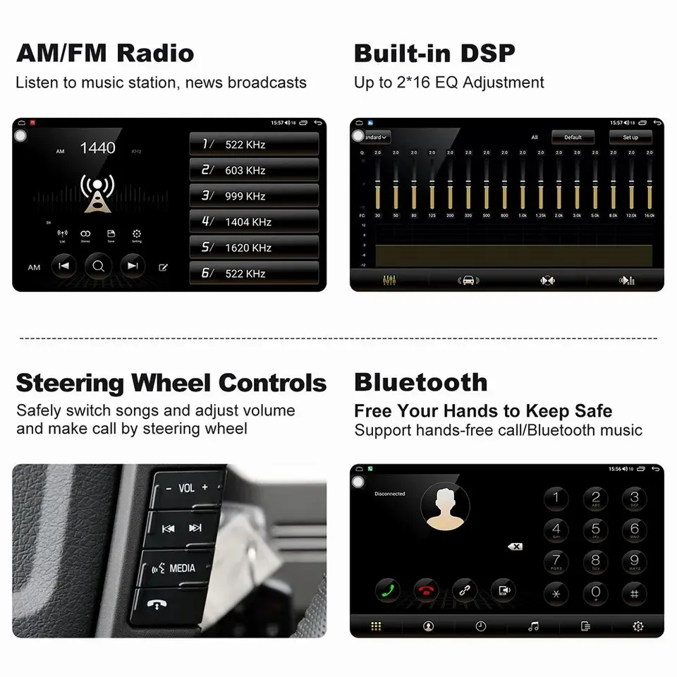 Autoradio universel Android, DSP Carplay, 2 Go/32 Go, lecteur multimédia, stéréo, DVD, pour voiture