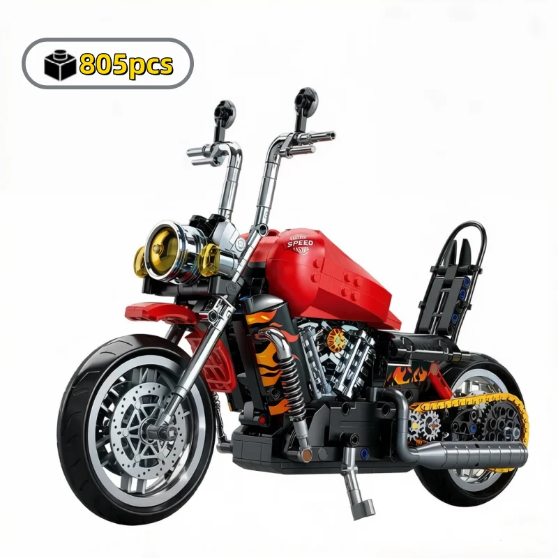 

2026 New DIY Building Blocks Motorbike Technical Sets MOC Bricks 1:8 Motorcycle Model Birthday Gifts for Boys Kids 805pcs
