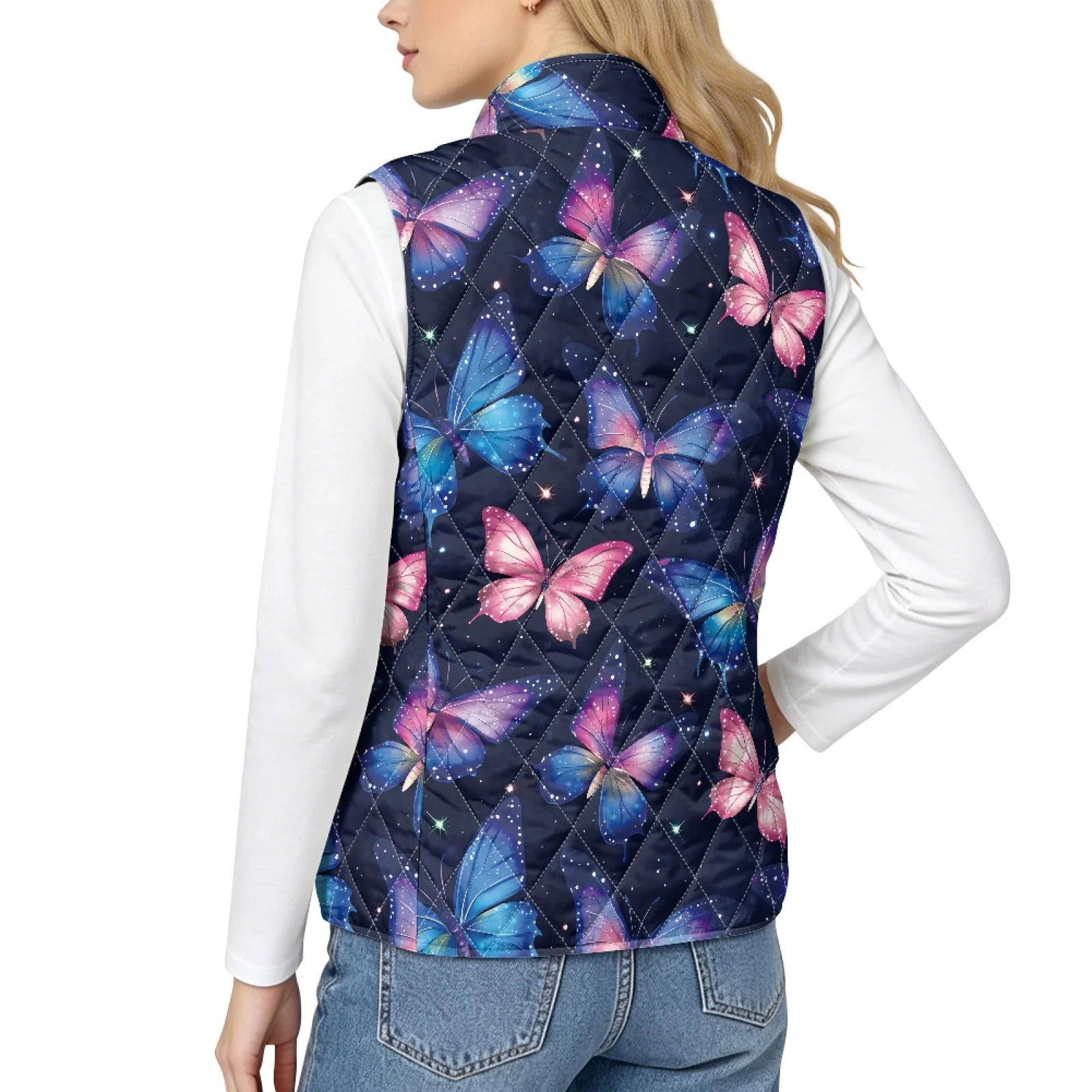 PENSTROLL Butterflies Padded Gilet Casual Lightweight Quilted Waistcoat Zip up Quilted Vest for Cold Weather