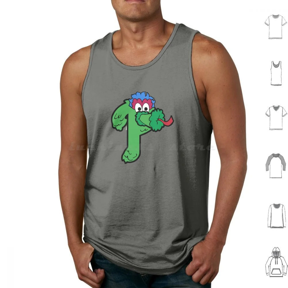 Phanatical P Tank Tops Print Cotton Baseball Fanatic Green Harper Hoskins Mascot Philly Realmuto Schwarber Nola Phanatic