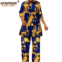 African Clothes for Women V-neck Shirts and Pants 2 Piece Set Ankara Attire Print Outfits Loose Casual Wear Pockets A2226014
