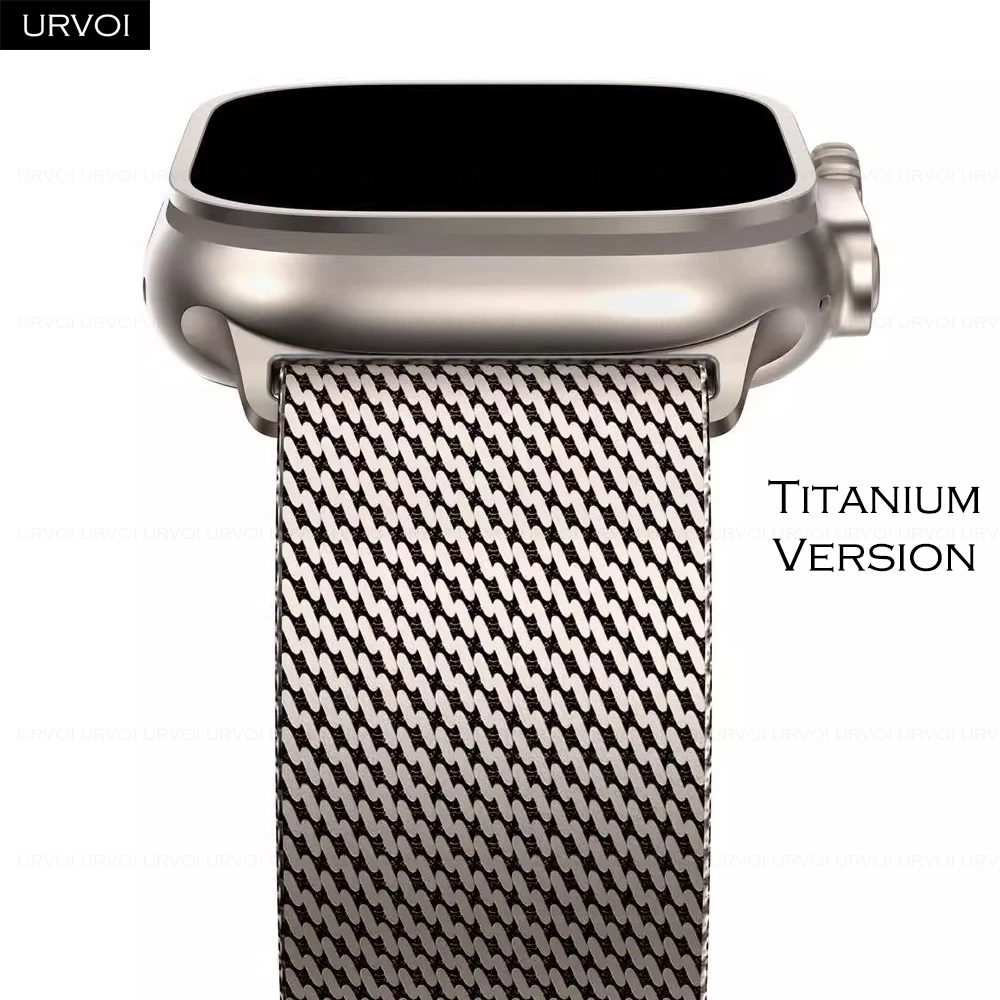 

URVOI Titanium Milanese loop for Apple Watch Ultra 3 2 Series 11 10 9 SE3 band mesh strap parachute buckle men's bracelet 49mm