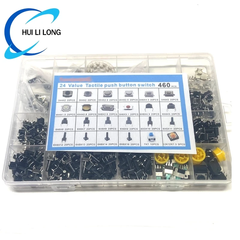 460PCS Tactile Push Button Touch Switch Remote Keys Button Micro Switch  DIP keypad Self-locking  Mixed set with box