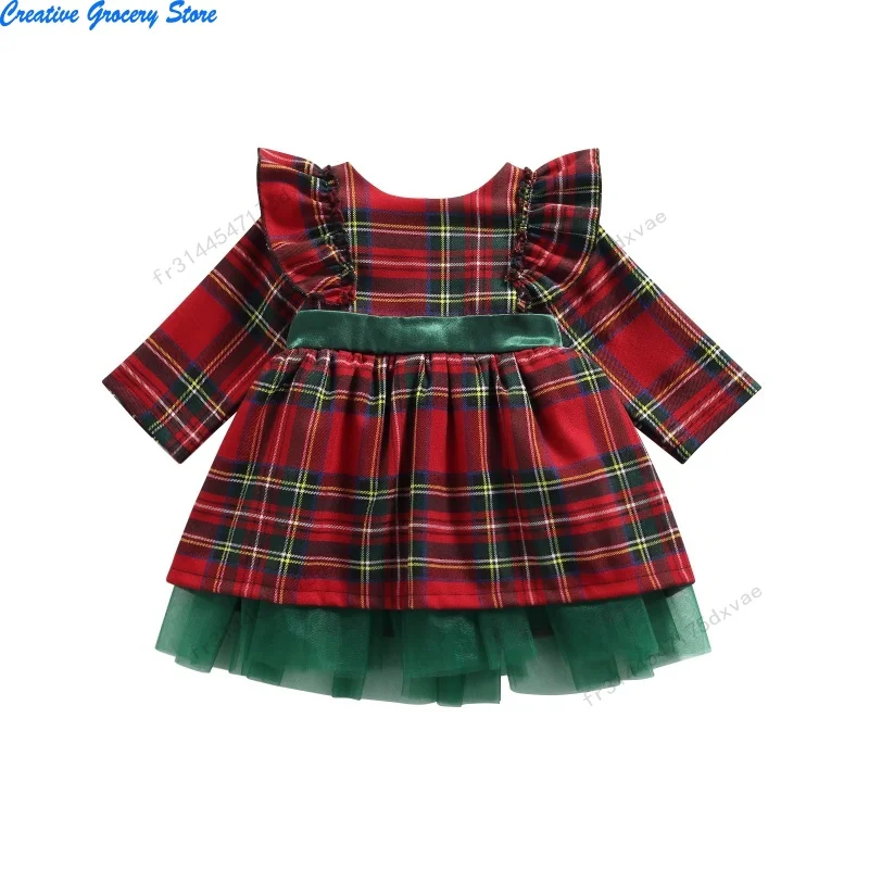 

Kids Girls Autumn Plaid Dress Baby Christmas Clothing Ruffle Long Sleeve Bowknot Tutu Dress Party Princess Children Dresses