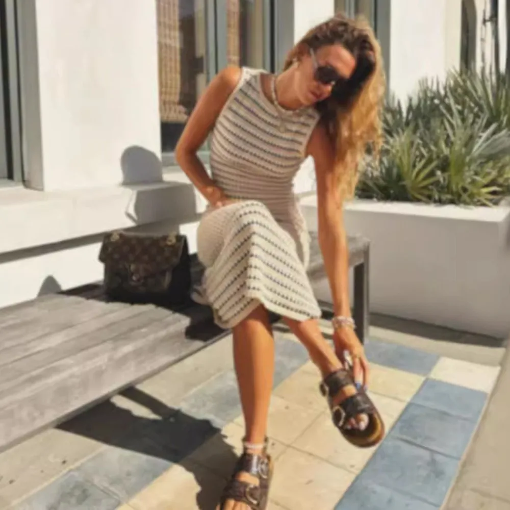 女性のためのヴィンテージのストライプのロングドレス,ノースリーブ,ハイウエスト,パッチワーク,マキシ,ニット,ビーチウェア,夏