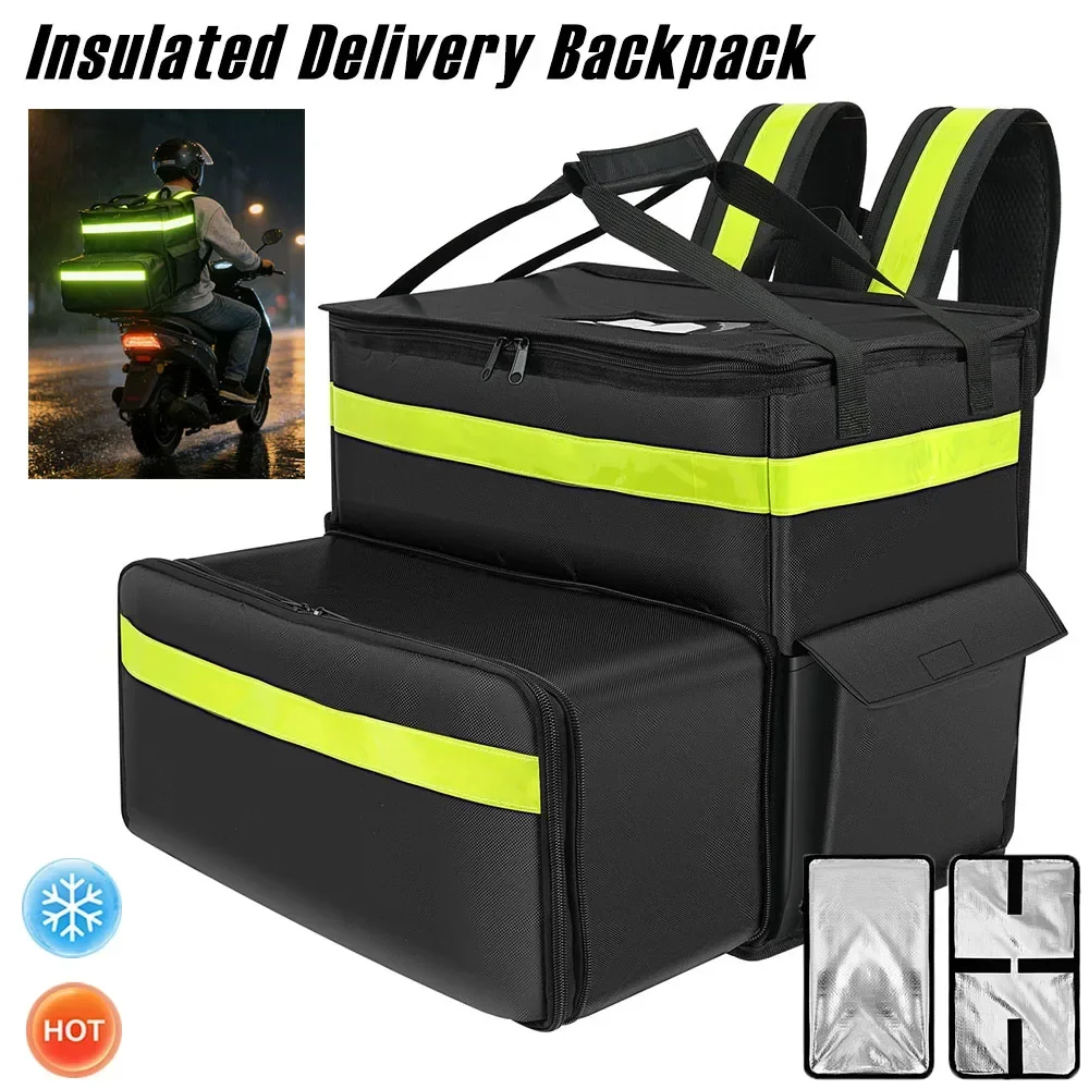 Insulated Delivery Backpack Large Capacity Multi-pocket Thermal Food Delivery Bag with Reflective Strip Leakproof Delivery Bag