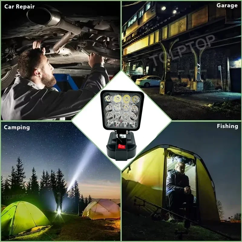 Tragbare LED-Arbeitsleuchte mit Schalter für Makita 14,4 V 18 V Li-Ionen-Akku, kabellos, für Arbeit im Freien, Camping, Angeln, Notbeleuchtung