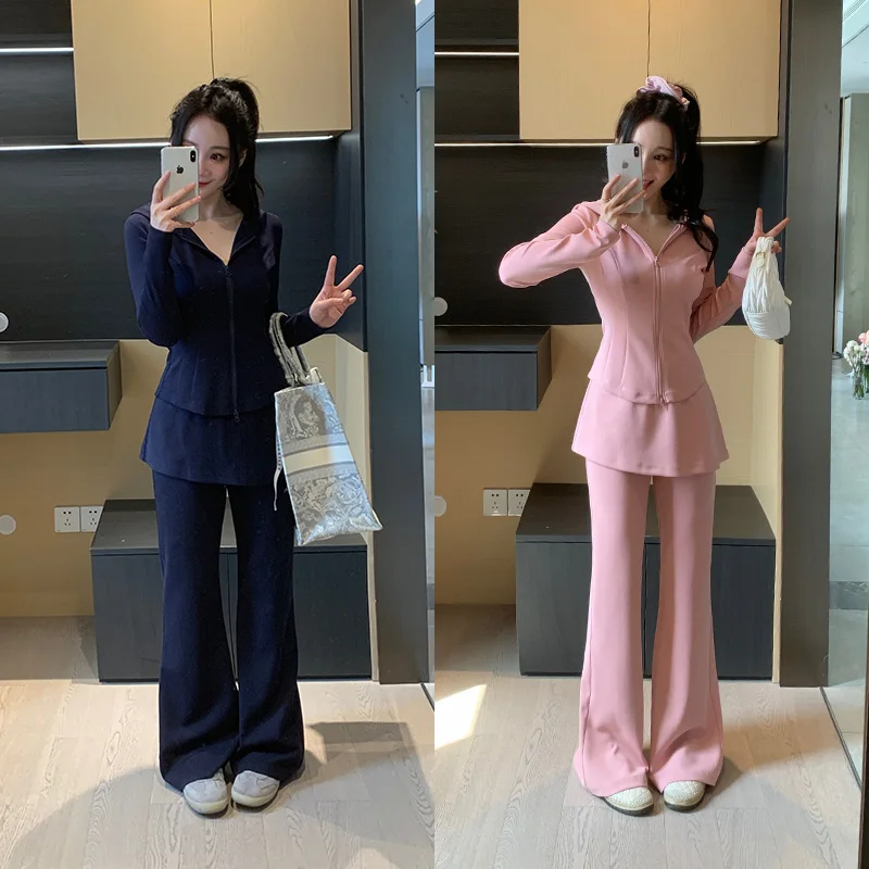 

Весенний вязаный свитшот и повседневные брюки: комплект для похудения, дышащий и удобный женский модный костюм из двух предметов