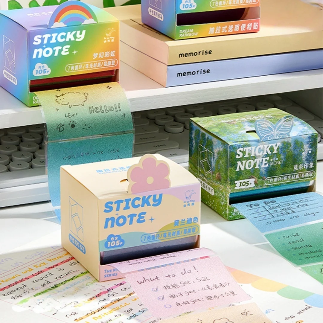 Re-Stickable Sticky Pad Writable Drawer-Style Memo Pad Pearl Sticky Notepad Quick-Drying Pull-Out Sticky Notes For School