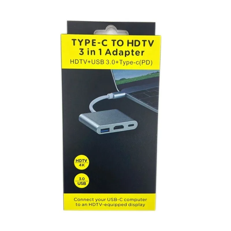 Type-C Hub USB 3.0 Expander Separator with HDMI Adapter 4K 1 Pull 3 Transfer USB Flash Drive for Charging