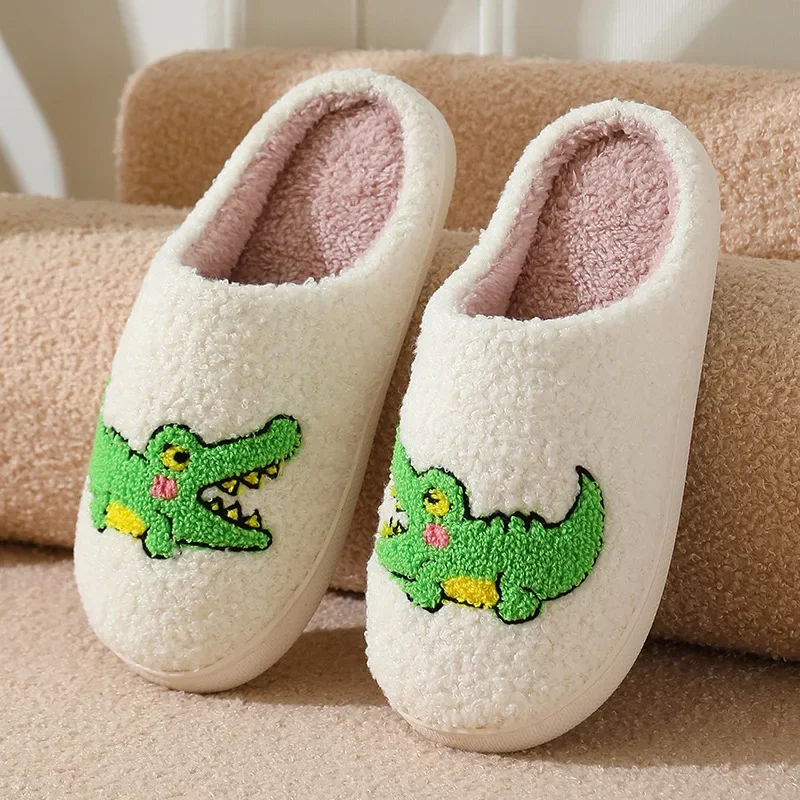 Winter Plush Crocodile Slippers Men Women Cotton Shoes Home Indoor Bedroom Cute Cartoon Soft Sole Anti slip Comfort Keep warm