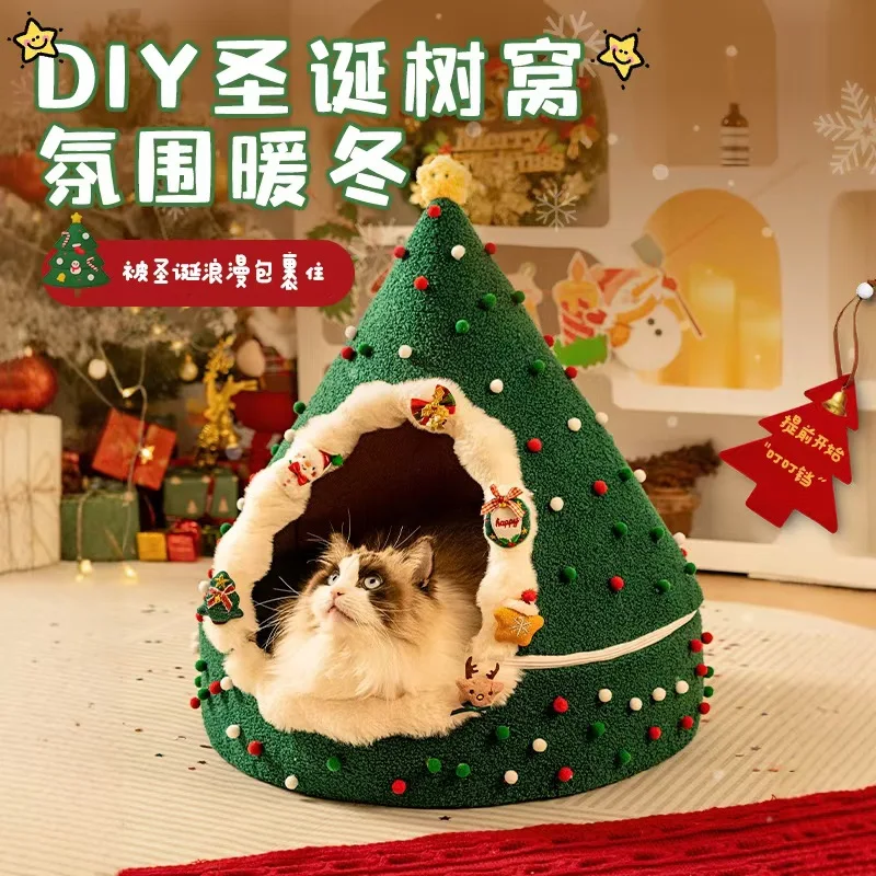 Cat House Winter Warm All-Season Universal Detachable Washable Enclosed Fleece-Lined Thickened Cat Tent House