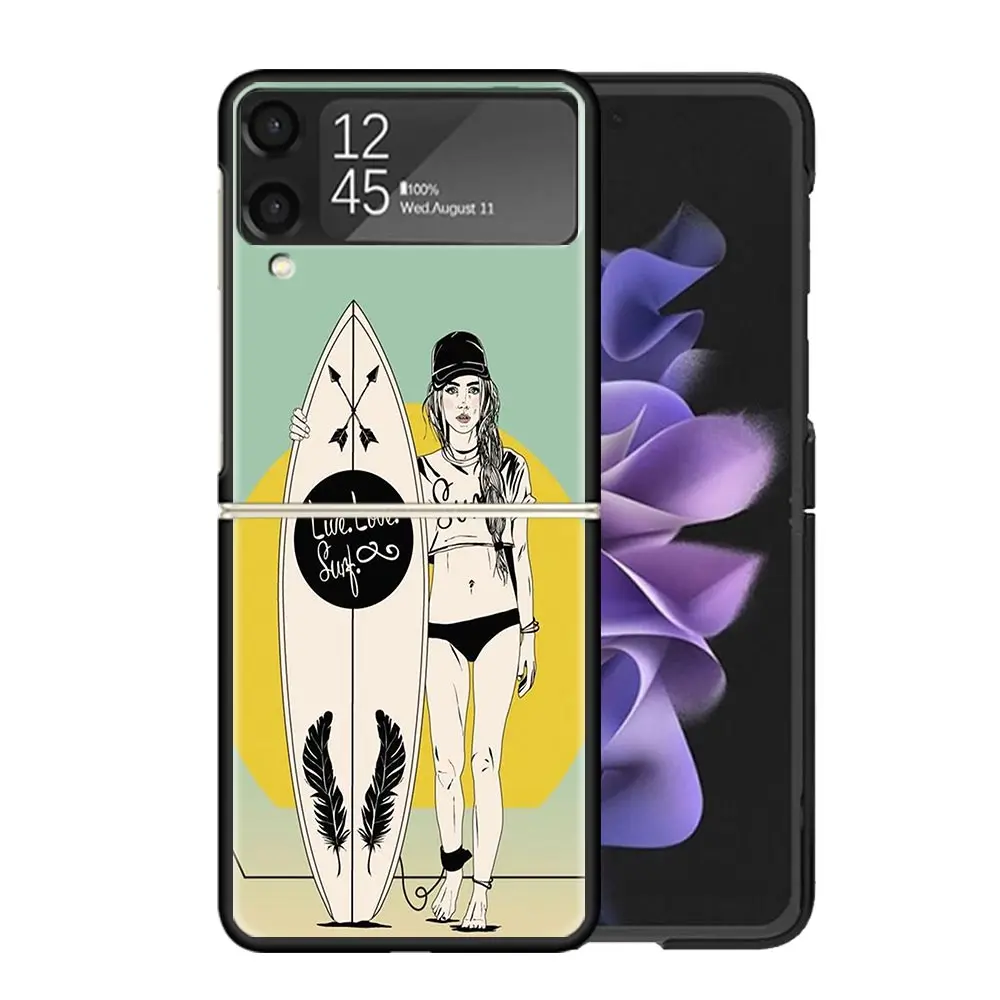 Surf Board Aesthetic Phone Case For Samsung Galaxy Z Flip6 Flip4 Flip5 Flip3 Cases Z Flip 6 3 4 5 5G Back Cover Shell Fundas Gal