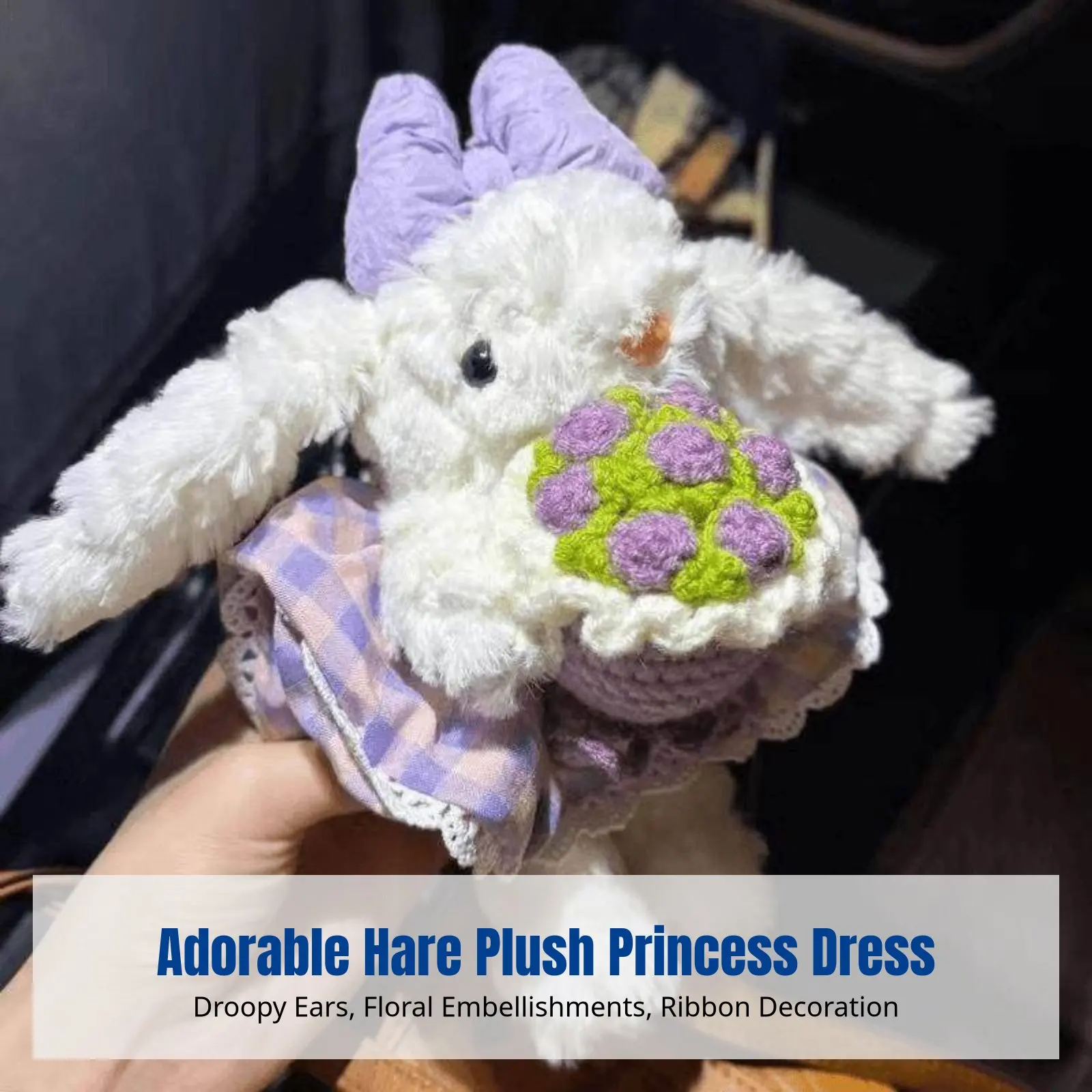 

Princess Bunny Keychain, Navy Floral Dress Plush Bag Accessory, Cute Cartoon Rabbit Charm, Soft Toy Gift