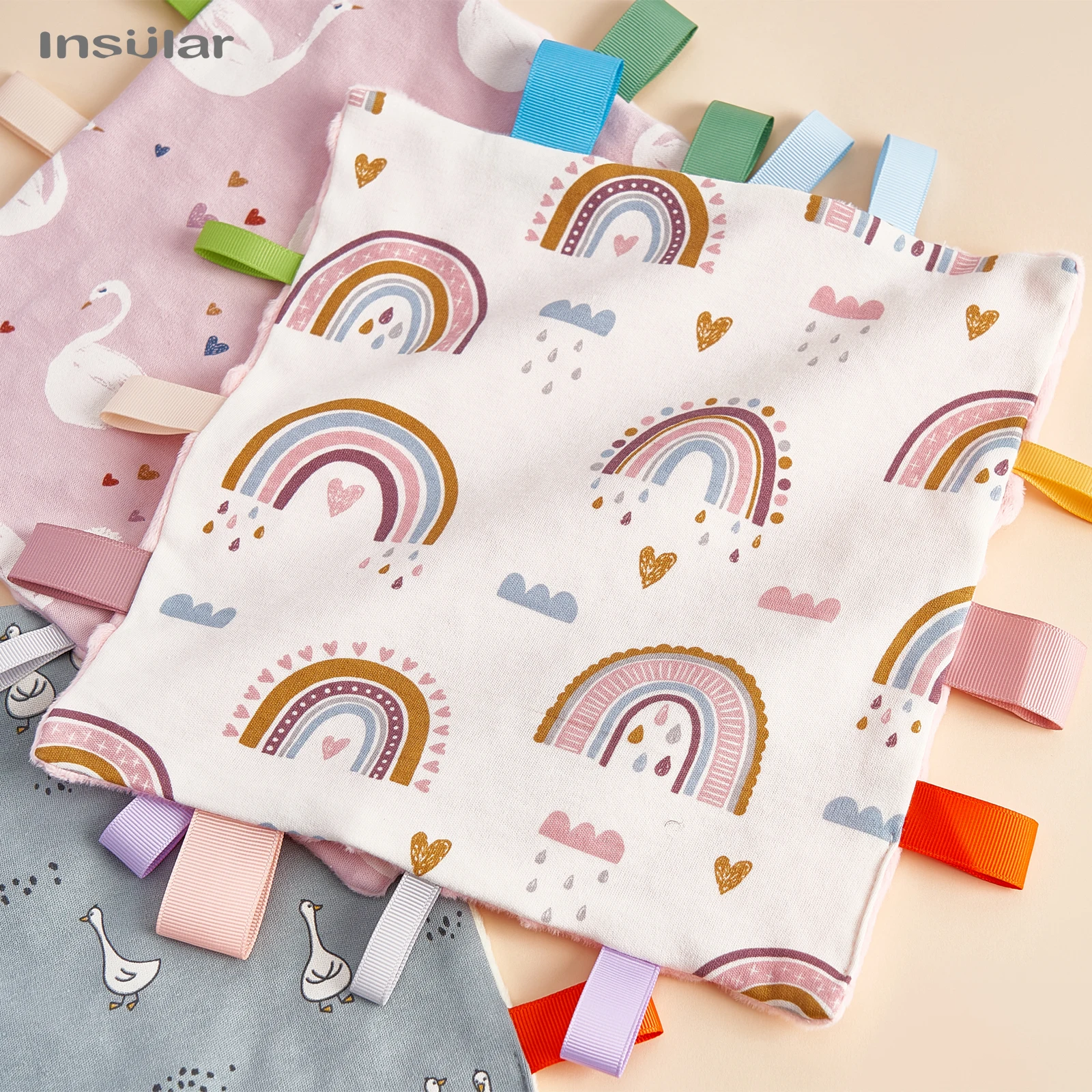 INSULAR Newborn Sleeping Dolls Infants Handkerchief Baby Label Cartoon Cotton Towel Soft Kids Fashion Soothe Sleep Toy Bibs