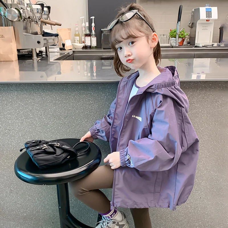 

Teen Girls Casual Jacket Spring Autumn New Solid Color Hooded Trench Coat For 4 5 6 8 10 12 14 Years Girls Sports Outdoor Jacket