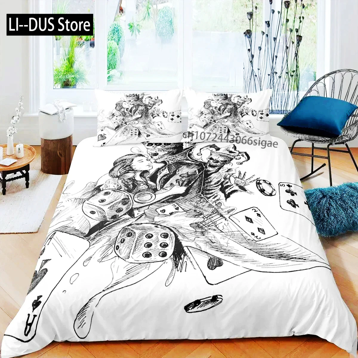 Poker King Queen Duvet Cover Modern Card Game Bedding Set Gamer Playing Comforter Cover Gambling Athletics Polyester Quilt Cover
