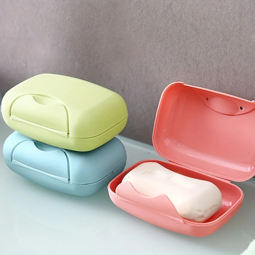

1 pcs durable PP portable soap stand - sealed travel soap box with lid, solid color, perfect for outdoor and bathroom use